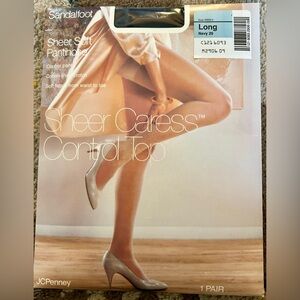 NIP J.C Penney Sheer Caress Control Top Pantyhose Long Navy #29 Long